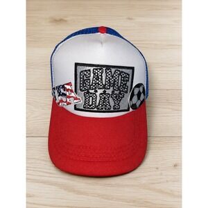 USA Game Day Soccer  Mesh Trucker Hat Red White Blue Embroidered Patches